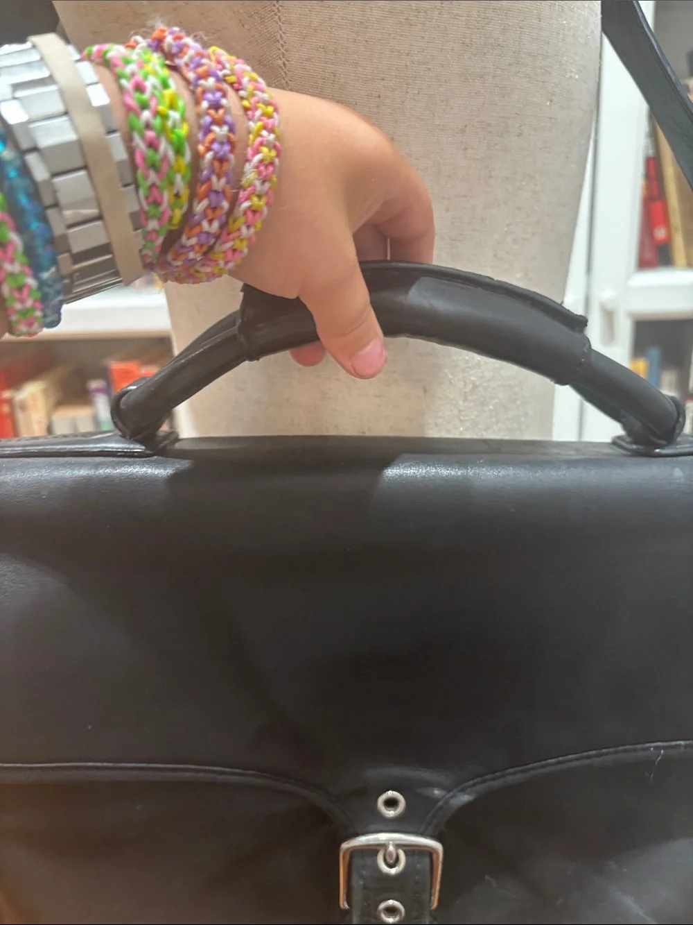 Coach Black Leather Messenger Bag with Top Handle